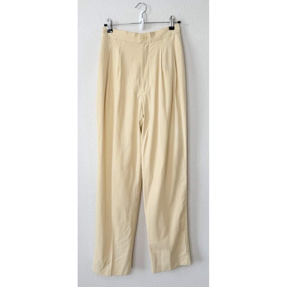 Vtg Double D Ranch Wide Leg Pleated Pants Sz 4 Butter Yellow High Rise Old Money